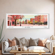Load image into Gallery viewer, Elizabeth New Jersey Panoramic Wall Art, Mid Century Modern Framed Canvas Print, Retro Pop Art Travel Poster, City Home Decor, Office Art