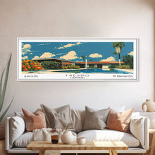 Load image into Gallery viewer, Fresno California Panoramic Painting, Mid Century Modern Framed Canvas Print, Retro Pop Art Travel Poster, Living Room Wall Art