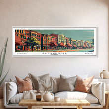 Carregar imagem no visualizador da galeria, Alexandria Virginia Panoramic Painting, Framed Canvas Print, Mid Century Modern Wall Art, Retro Pop Art Travel Poster, Living Room Decor, City Art