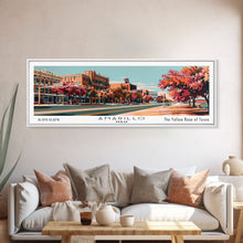 Load image into Gallery viewer, Amarillo Texas Panoramic Painting, Framed Canvas Print, Mid Century Modern Wall Art, Retro Pop Art Travel Poster, Home Decor, City Art