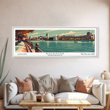 Load image into Gallery viewer, Boston Massachusetts Panoramic Painting, Framed Canvas Print, Mid Century Modern Wall Art, Retro Pop Art Travel Poster, Home Decor, City Art