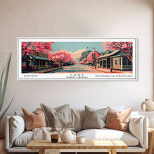 Cargar imagen en el visor de la galería, Cary North Carolina Panoramic Painting, Framed Canvas Print, Mid Century Modern Wall Art, Retro Pop Art Travel Poster, Office Decor, City Art