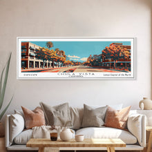 Cargar imagen en el visor de la galería, Chula Vista California Panoramic Painting, Framed Canvas Print, Mid Century Modern Wall Art, Retro Pop Art Travel Poster, Home Decor, City Art