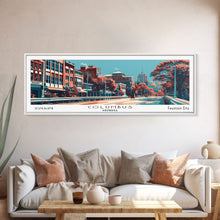 Load image into Gallery viewer, Columbus Georgia Panoramic Painting, Framed Canvas Print, Mid Century Modern Wall Art, Retro Pop Art Travel Poster, Home Decor, City Art