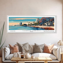 Load image into Gallery viewer, Corpus Christi Texas Panoramic Painting, Framed Canvas Print, Mid Century Modern Wall Art, Retro Pop Art Travel Poster, Office Decor, City Art