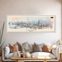 Carregar imagem no visualizador da galeria, Aachen Germany Panoramic Travel Poster, Framed Canvas Print or Metal Wall Art, Travel Art, Home Decor, Panoramic Painting, Midcentury Art