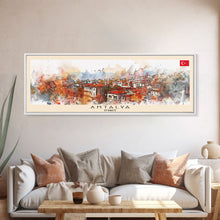 Load image into Gallery viewer, Antalya Turkey Panoramic Travel Poster, Framed Canvas Print or Metal Wall Art, Travel Art, Home Decor, Panoramic Painting, Midcentury Art