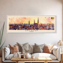 Load image into Gallery viewer, Antwerp Belgium Wall Art, Panoramic Travel Poster, Panoramic Framed Canvas Print, City Wall Art, Wall Hanging Home Decor, Travel Art