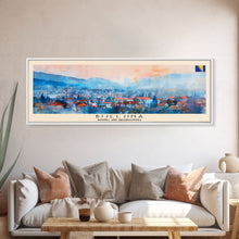 Load image into Gallery viewer, Bijeljina Bosnia Panoramic Travel Poster, Framed Canvas Print or Metal Wall Art, Travel Art, Home Decor, Panoramic Painting, Midcentury Art