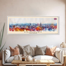 Load image into Gallery viewer, Birmingham United Kingdom Travel Print Wall Art, Panoramic City Art, Travel Art, Wall Decor, Vacation Gift, Framed Canvas Print Or Metal Art