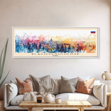 Load image into Gallery viewer, Blagoveshchensk Russia Travel Art, City Art, Framed Canvas Print or Metal Wall Art, Europe Travel Poster, Panoramic Wall Art, Extra Wide Wall Art