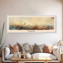 Load image into Gallery viewer, Breda Netherlands Panoramic Travel Poster, Framed Canvas Print or Metal Wall Art, Travel Art, Home Decor, Panoramic Painting, Midcentury Art