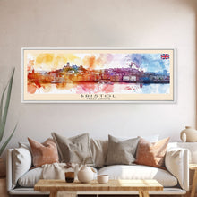 Load image into Gallery viewer, Bristol United Kingdom Panoramic Travel Poster, Framed Canvas Print or Metal Wall Art, Travel Art, Home Decor, Panoramic Painting, Midcentury Art