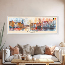 Carregar imagem no visualizador da galeria, Bruges Belgium Travel Art, City Art, Framed Canvas Print or Metal Wall Art, Europe Travel Poster, Panoramic Wall Art, Extra Wide Wall Art