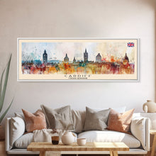 Carregar imagem no visualizador da galeria, Cardiff United Kingdom Travel Art, City Art, Framed Canvas Print or Metal Wall Art, Europe Travel Poster, Panoramic Wall Art, Extra Wide Wall Art