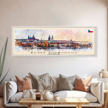 Cargar imagen en el visor de la galería, Ceske Budejovice Czech Republic Wall Art, Panoramic Travel Poster, Panoramic Framed Canvas Print, City Wall Art, Wall Hanging Home Decor, Travel Art