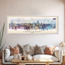 Cargar imagen en el visor de la galería, Cheboksary Russia Travel Art, City Art, Framed Canvas Print or Metal Wall Art, Europe Travel Poster, Panoramic Wall Art, Extra Wide Wall Art