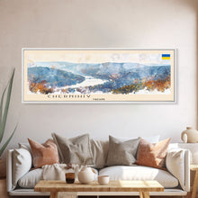 Cargar imagen en el visor de la galería, Chernihiv Ukraine Panoramic Travel Poster, Framed Canvas Print or Metal Wall Art, Travel Art, Home Decor, Panoramic Painting, Midcentury Art