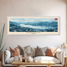 Load image into Gallery viewer, Drammen Norway Travel Print Wall Art, Panoramic City Art, Travel Art, Wall Decor, Vacation Gift, Framed Canvas Print Or Metal Art
