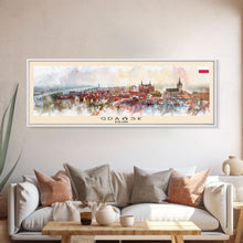 Load image into Gallery viewer, Gdansk Poland Travel Print Wall Art, Panoramic City Art, Travel Art, Wall Decor, Vacation Gift, Framed Canvas Print Or Metal Art