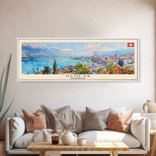 Carregar imagem no visualizador da galeria, Geneva Switzerland Wall Art, Panoramic Travel Poster, Panoramic Framed Canvas Print, City Wall Art, Wall Hanging Home Decor, Travel Art