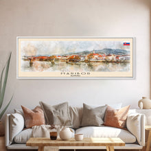 Load image into Gallery viewer, Maribor Slovenia Panoramic Travel Poster, Framed Canvas Print or Metal Wall Art, Travel Art, Home Decor, Panoramic Painting, Midcentury Art