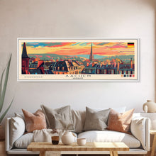 Carregar imagem no visualizador da galeria, Aachen Germany Panoramic Travel Poster, Framed Canvas Print or Metal Wall Art, Travel Art, Home Decor, Panoramic Painting, Midcentury Art