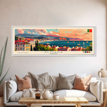 Load image into Gallery viewer, Almada Portugal Travel Art, City Art, Framed Canvas Print or Metal Wall Art, Europe Travel Poster, Panoramic Wall Art, Extra Wide Wall Art