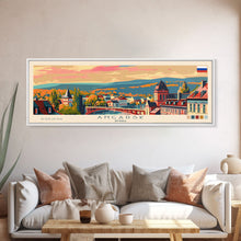 Load image into Gallery viewer, Angarsk Russia Panoramic Travel Poster, Framed Canvas Print or Metal Wall Art, Travel Art, Home Decor, Panoramic Painting, Midcentury Art