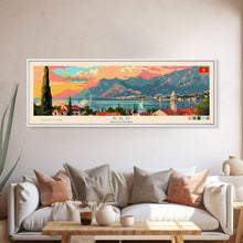 Load image into Gallery viewer, Bar Montenegro Panoramic Travel Poster, Framed Canvas Print or Metal Wall Art, Travel Art, Home Decor, Panoramic Painting, Midcentury Art