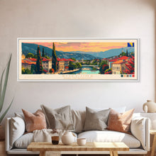 Load image into Gallery viewer, Bijeljina Bosnia Panoramic Travel Poster, Framed Canvas Print or Metal Wall Art, Travel Art, Home Decor, Panoramic Painting, Midcentury Art