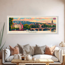 Load image into Gallery viewer, Bristol United Kingdom Panoramic Travel Poster, Framed Canvas Print or Metal Wall Art, Travel Art, Home Decor, Panoramic Painting, Midcentury Art