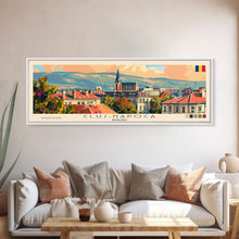 Load image into Gallery viewer, Cluj Napoca Romania Travel Print Wall Art, Panoramic City Art, Travel Art, Wall Decor, Vacation Gift, Framed Canvas Print Or Metal Art