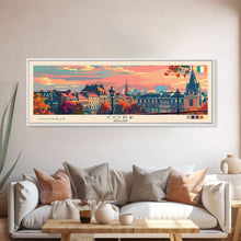Load image into Gallery viewer, Cork Ireland Panoramic Travel Poster, Framed Canvas Print or Metal Wall Art, Travel Art, Home Decor, Panoramic Painting, Midcentury Art