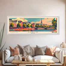 Load image into Gallery viewer, Dublin Ireland Panoramic Travel Poster, Framed Canvas Print or Metal Wall Art, Travel Art, Home Decor, Panoramic Painting, Midcentury Art