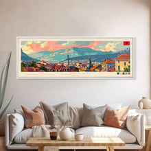 Load image into Gallery viewer, Elbasan Albania Travel Print Wall Art, Panoramic City Art, Travel Art, Wall Decor, Vacation Gift, Framed Canvas Print Or Metal Art