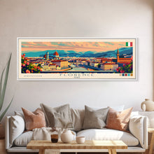 Carregar imagem no visualizador da galeria, Florence Italy Panoramic Travel Poster, Framed Canvas Print or Metal Wall Art, Travel Art, Home Decor, Panoramic Painting, Midcentury Art