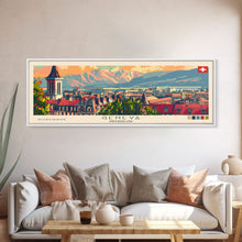Carregar imagem no visualizador da galeria, Geneva Switzerland Wall Art, Panoramic Travel Poster, Panoramic Framed Canvas Print, City Wall Art, Wall Hanging Home Decor, Travel Art