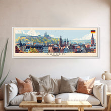 Carregar imagem no visualizador da galeria, Aachen Germany Panoramic Travel Poster, Framed Canvas Print or Metal Wall Art, Travel Art, Home Decor, Panoramic Painting, Midcentury Art