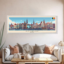 Load image into Gallery viewer, Antwerp Belgium Wall Art, Panoramic Travel Poster, Panoramic Framed Canvas Print, City Wall Art, Wall Hanging Home Decor, Travel Art