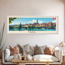 Carregar imagem no visualizador da galeria, Basel SwitzerlandTravel Art, City Art, Framed Canvas Print or Metal Wall Art, Europe Travel Poster, Panoramic Wall Art, Extra Wide Wall Art