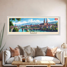 Load image into Gallery viewer, Bern Switzerland Travel Art, City Art, Framed Canvas Print or Metal Wall Art, Europe Travel Poster, Panoramic Wall Art, Extra Wide Wall Art