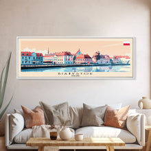 Load image into Gallery viewer, Bialystok Poland Panoramic Travel Poster, Framed Canvas Print or Metal Wall Art, Travel Art, Home Decor, Panoramic Painting, Midcentury Art