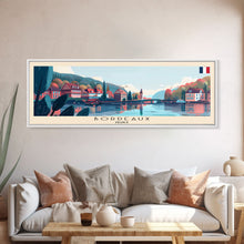 Load image into Gallery viewer, Bordeaux France Panoramic Travel Poster, Framed Canvas Print or Metal Wall Art, Travel Art, Home Decor, Panoramic Painting, Midcentury Art