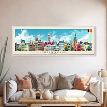 Carregar imagem no visualizador da galeria, Brussels Belgium Panoramic Travel Poster, Framed Canvas Print or Metal Wall Art, Travel Art, Home Decor, Panoramic Painting, Midcentury Art