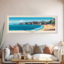 Carregar imagem no visualizador da galeria, Burgas Bulgaria Panoramic Travel Poster, Framed Canvas Print or Metal Wall Art, Travel Art, Home Decor, Panoramic Painting, Midcentury Art