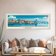 Carregar imagem no visualizador da galeria, Cardiff United Kingdom Travel Art, City Art, Framed Canvas Print or Metal Wall Art, Europe Travel Poster, Panoramic Wall Art, Extra Wide Wall Art
