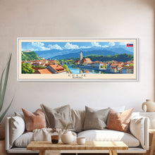 Cargar imagen en el visor de la galería, Celje Slovenia Panoramic Travel Poster, Framed Canvas Print or Metal Wall Art, Travel Art, Home Decor, Panoramic Painting, Midcentury Art