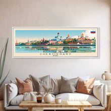Cargar imagen en el visor de la galería, Cheboksary Russia Travel Art, City Art, Framed Canvas Print or Metal Wall Art, Europe Travel Poster, Panoramic Wall Art, Extra Wide Wall Art