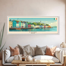 Load image into Gallery viewer, Cork Ireland Panoramic Travel Poster, Framed Canvas Print or Metal Wall Art, Travel Art, Home Decor, Panoramic Painting, Midcentury Art